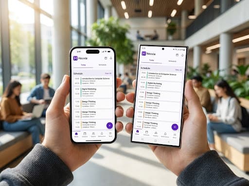 Heuvia mobile app shown on two phones